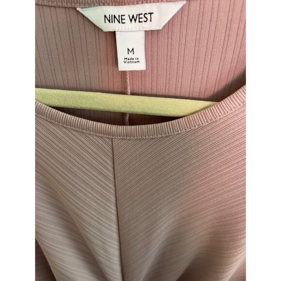 Nine West Long Sleeve Knit Dress Ribbed Twist Front Blush Pink Grape Sz M - Picture 4 of 13